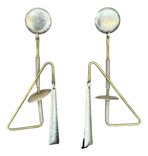 Vintage Abstract Mixed Metal Dangle Earrings, A Pair