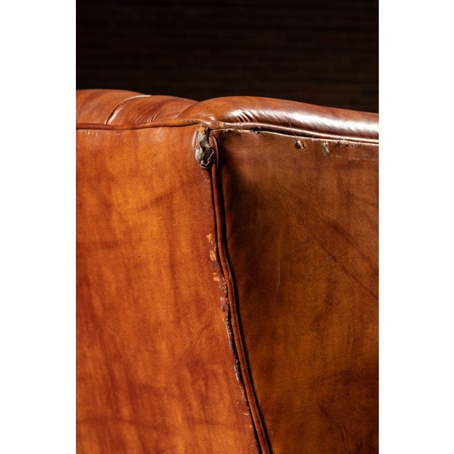 Mid 20th Century Tufted Vinyl Chesterfield Wingback Armchair in Brown For Sale - Image 16 of 17