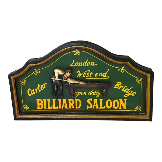 Late 20th Century Billiard Saloon Pool Wood Sign For Sale