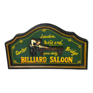 Late 20th Century Billiard Saloon Pool Wood Sign