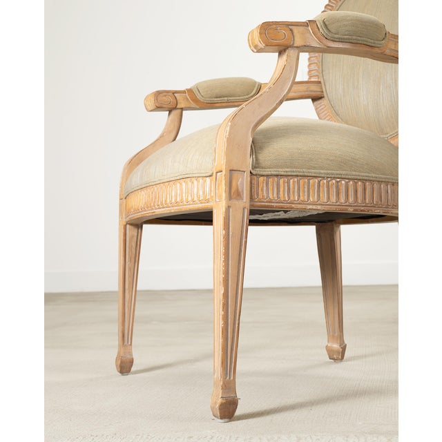 Set of Six Kreiss Louis XVI Style Cerused Oak Dining Armchairs For Sale - Image 15 of 18