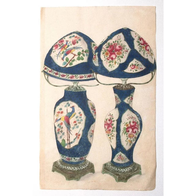 Porcelain Lamps'' is an original ink and watercolor drawing on ivory-colorated paper by realized in 1880ca. by Anonymous...