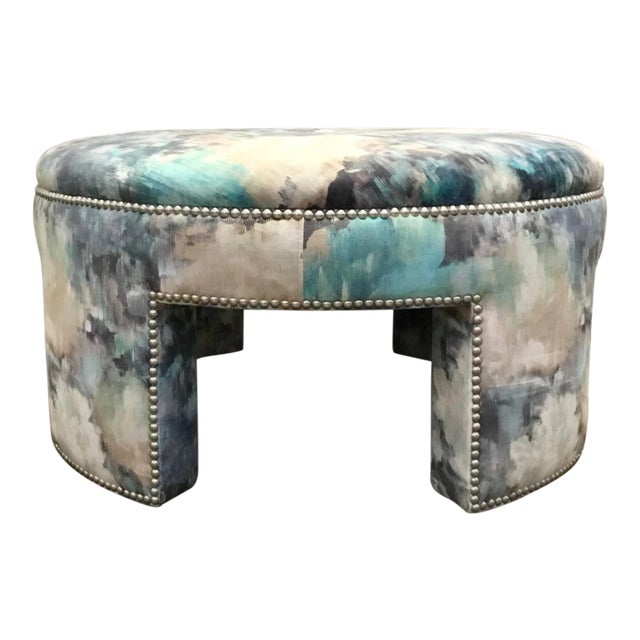Lillian August Modern Abstract Print Rory Ottoman For Sale