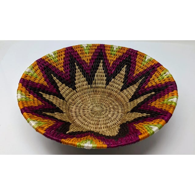 Early 21st Century Boho Chic African Handwoven Purple, Black, Orange and Tan Basket Catchall For Sale - Image 5 of 8