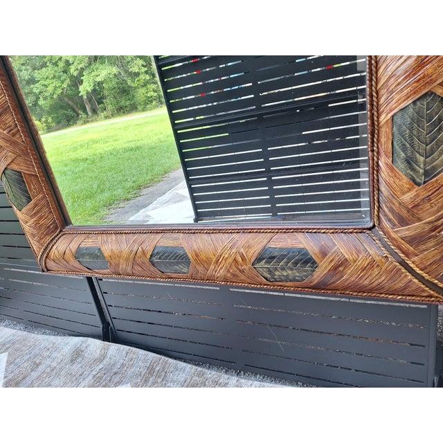 Vintage Wrapped Rattan Brass Leaf Mirror For Sale In Mobile - Image 6 of 12