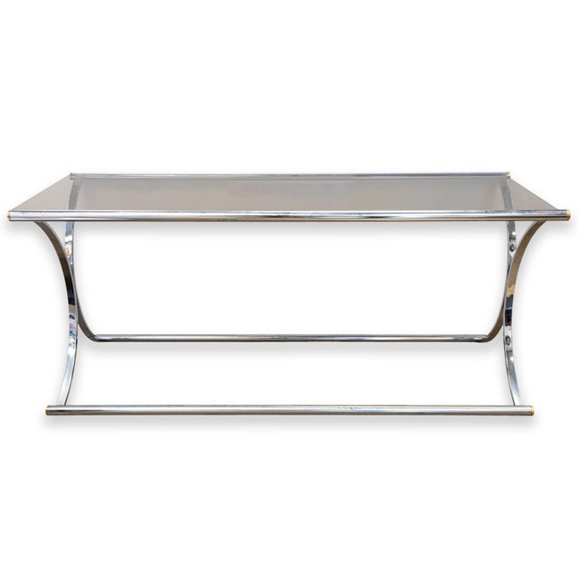 Modern Maison Jansen Style Chrome Smoked Glass Console Sofa Table For Sale - Image 3 of 8