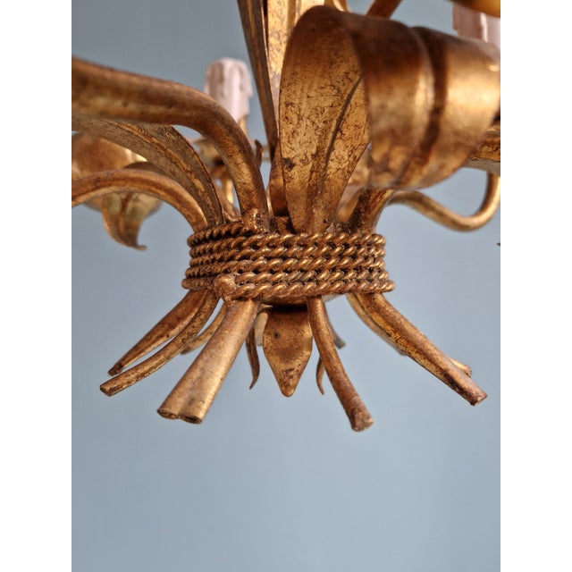 1970s Italian Hollywood Regency Style Floral Chandelier in Gold Metal, 1970s For Sale - Image 5 of 12