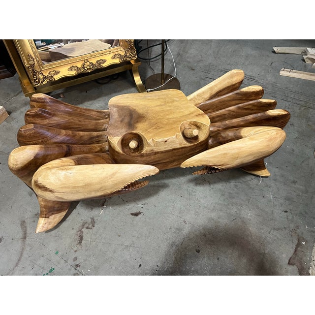 Nautical 1970s Rare Wooden Hand Carved Crab Coffee Table For Sale - Image 3 of 8