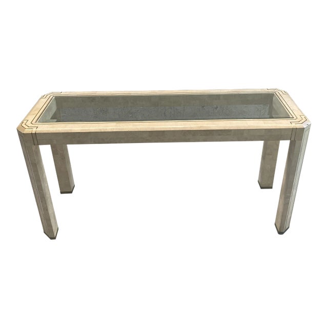 1980s Tesselated Stone Console With Brass Inlay For Sale