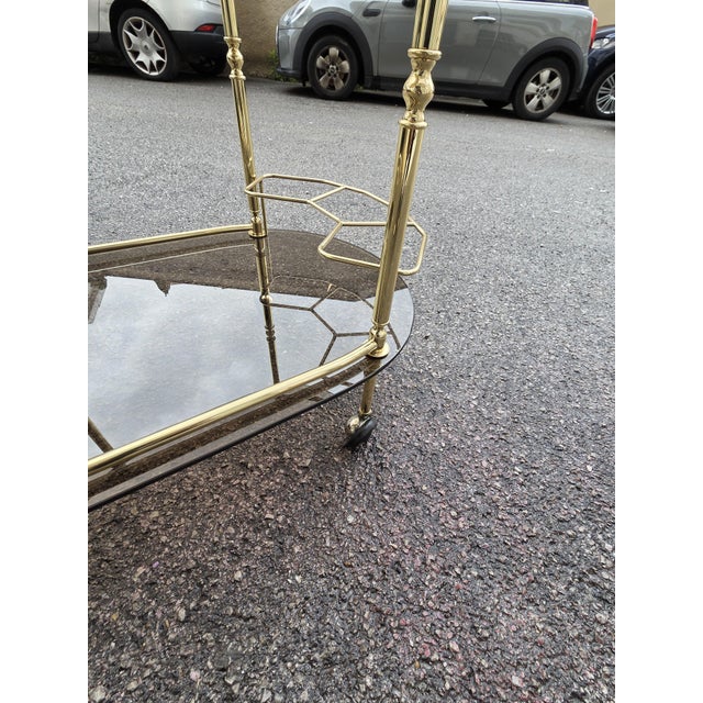 Oval Bar Trolley in Smoked Glass and Brass, 1970s For Sale - Image 4 of 7