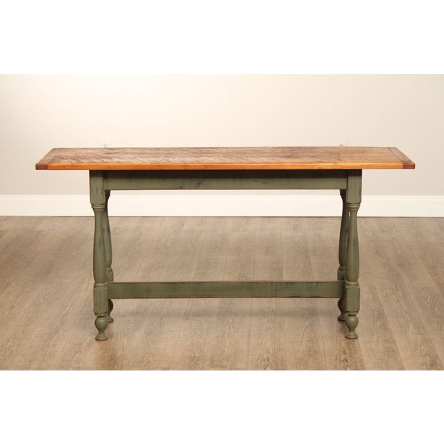 Wood Country Farmhouse Style Hand Crafted Green Painted Console or Sofa Table For Sale - Image 7 of 12