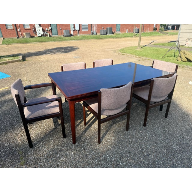 Burgundy 1970s Skovby Møbelfabrik Brazilian Rosewood Dining Set of 7 For Sale - Image 8 of 12