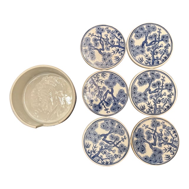 Late 20th Century Blue & White Barclay Butera Dynasty Coaster, Set of 6 For Sale