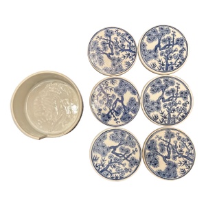 Late 20th Century Blue & White Barclay Butera Dynasty Coaster, Set of 6