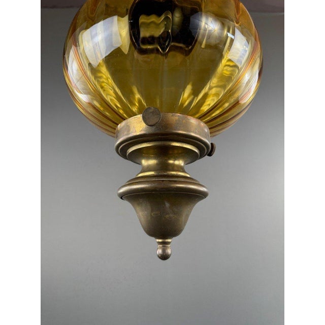 20th Century Amber Blown Glass Lantern Pendant Lights, Set of 2 For Sale - Image 6 of 10