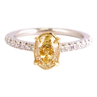 Fancy Yellow 1.12 Ct Oval Cut Diamond Engagement Platinum Ring, Size 5.75 | Simon Ardem Jewelry For Sale