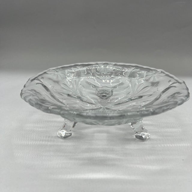 Hollywood Regency Vintage American Brilliant Period Cut Glass Three Toed Footed Bon Bon Dish For Sale - Image 3 of 12