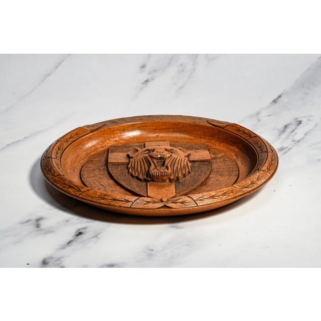 Hand Carved Lion Plaque Antique Victorian English Heraldic Wood Medallion Wall Home Decor For Sale - Image 11 of 13