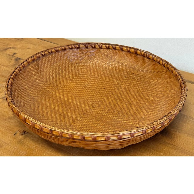Vintage Large Round Woven Wicker Basket For Sale - Image 4 of 10