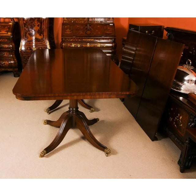 Vintage 20th Century 12ft Twin Pillar Dining Table & 12 Federal Dining Chairs, Set of 13 For Sale - Image 10 of 18