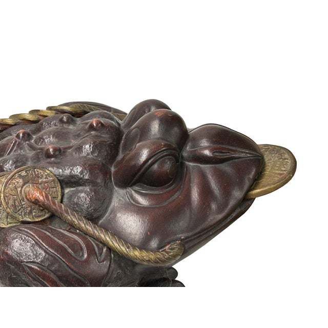Vintage Chinese Brown Metal Toad Frog Coins FengShui Figures For Sale - Image 4 of 16
