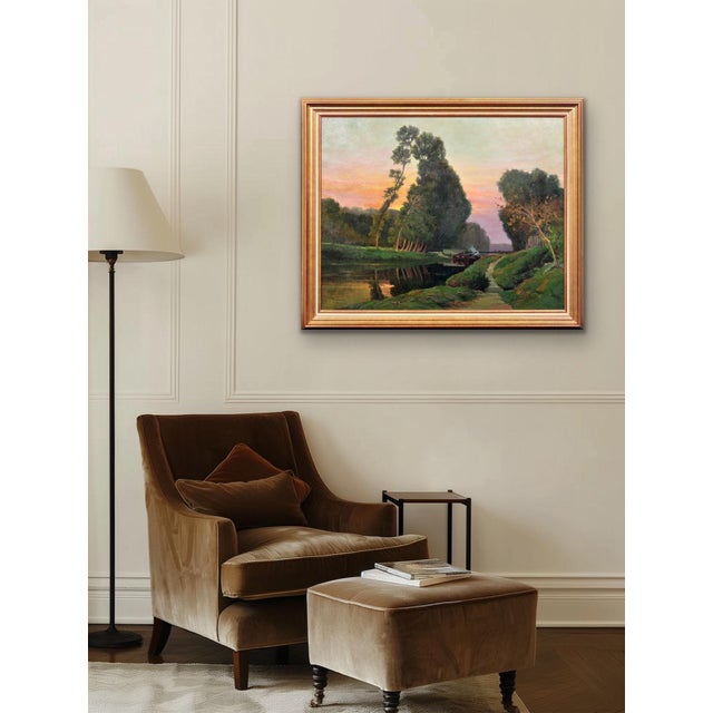 Claudia Bret-Charbonnier, A Barge Carrying Barrels of Wine on the Canal du Midi, 1920s, Oil on Canvas, Framed For Sale - Image 16 of 18