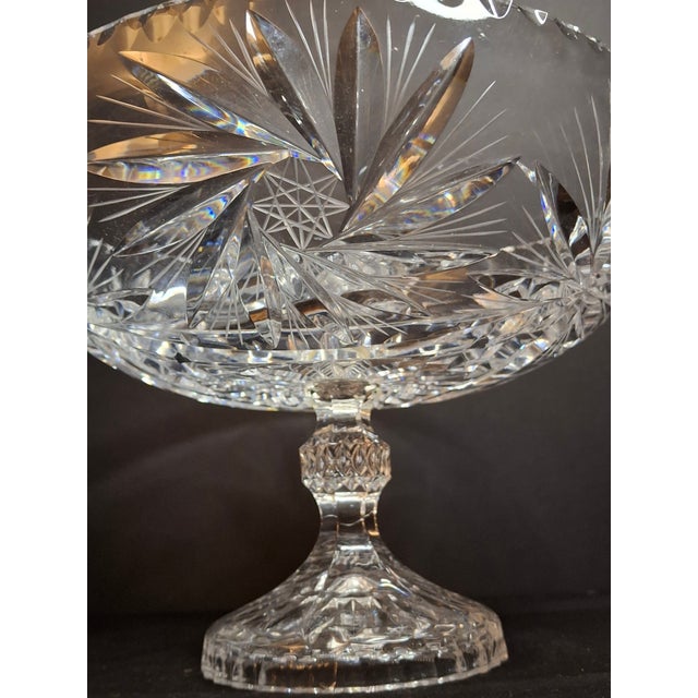 Antique Abp Cut Glass Pedestal Bowl Large 10.75 Centerpiece Compote Pinwheel Hobstar For Sale - Image 4 of 13
