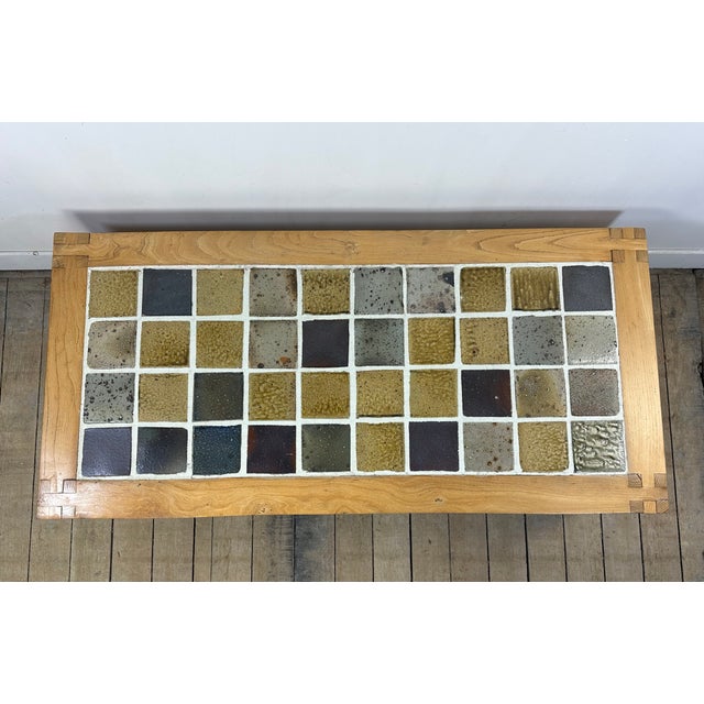 Mid-Century Modern Coffee Table in Elm and Stoneware from Maison Regain, 1970s For Sale - Image 3 of 10