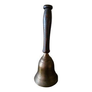 Mid 20th Century Vintage Brass Bell With Wooden Handle For Sale