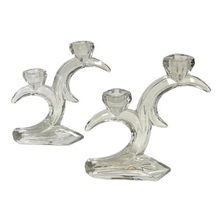 1970's German Leaded Crystal Two Tiered Candlesticks- a Pair For Sale
