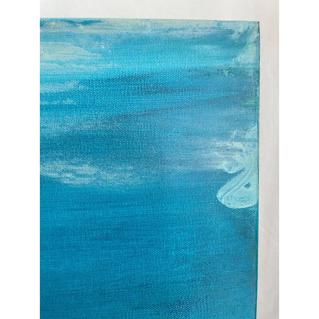 Textile Coastal Contemporary Dreamscape – Large Abstract Seascape Painting in Cerulean Blue & Aqua Tones for Modern Interiors For Sale - Image 7 of 13