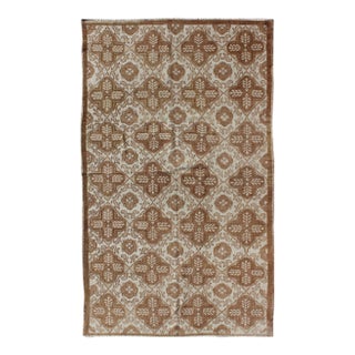 All-Over Blossom and Palmette Design Vintage Turkish Oushak Rug in Brown Tones For Sale