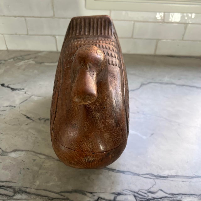 Vintage Teak Wood Duck Box Hand Carved Folk Art Humidor Decoy Trinket Thailand For Sale - Image 4 of 8