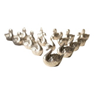 Vintage Metal Swan Place Cards, 1980s, Set of 12 For Sale