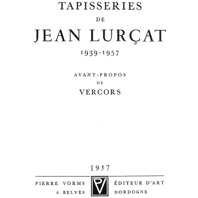 [193] pp. Pierre Vorms Editeur d'Art 1958 First Edition 12 3/4" x 9 3/4" Jean Lurçat (1892 – 1966) was a French artist...
