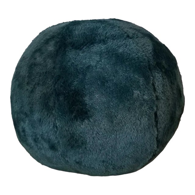 Forest Green Faux Fur Ball Pillow For Sale