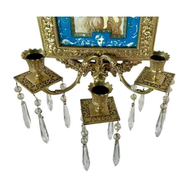 19th Century French Mountereau Ceramic and Bronze Three-Armed Wall Sconce For Sale - Image 5 of 7