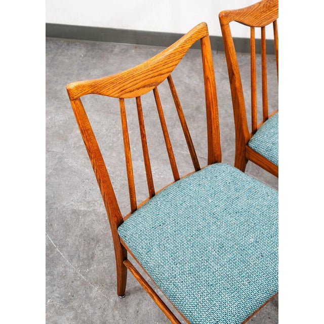 Brown Mid Century Modern Dining Chairs Set 3 Solid Oak Keller Furniture Aqua Blue MCM For Sale - Image 8 of 12