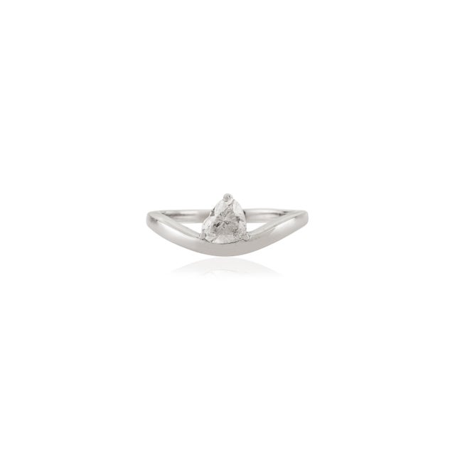 Heart-Shaped Diamond Solitaire Wave Ring Size 6.5 in 14k Solid White Gold Gift for Her For Sale - Image 4 of 15