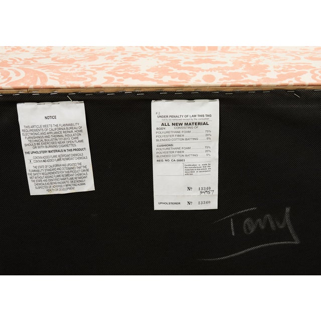 Pair of Slope Arm Sofas Fortuny Style Apricot Fabric For Sale - Image 11 of 12