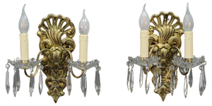 Rococo French Carved Giltwood and Crystal Glass Sconces, 1890s, Set of 2