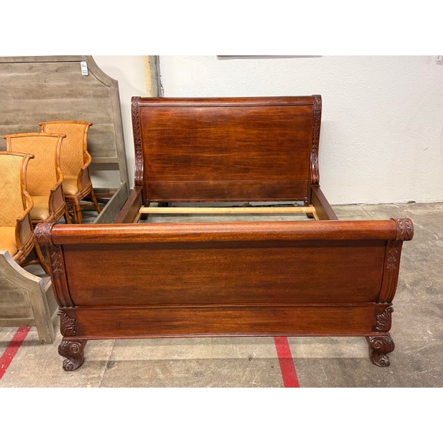 Design Plus Gallery presents the Queen Size Empire Revival Style Carved Mahogany Sleigh Bed Frame. This traditional bed...