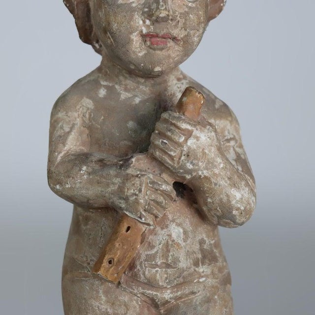 Wood Italian Carved Wood Putti Musician Figures With Glass Eyes C1920 For Sale - Image 7 of 11