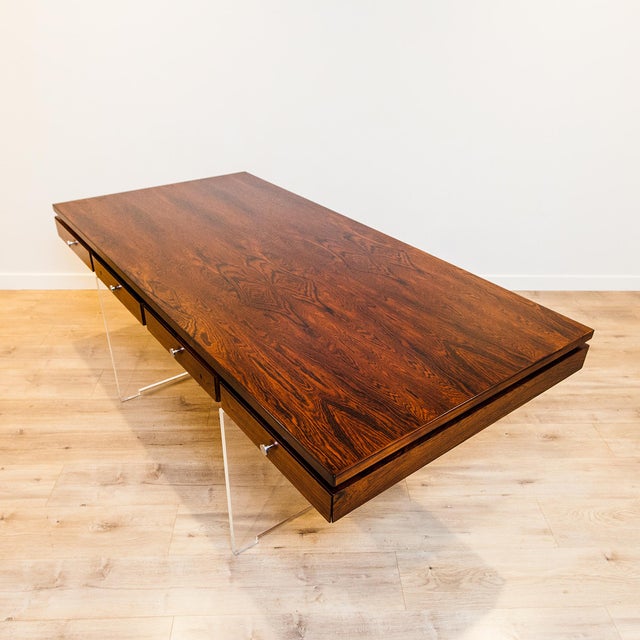 1960s Danish Modern Rosewood & Lucite Executive Desk Attributed to Poul Norreklit for Sigurd Hansen For Sale - Image 13 of 18