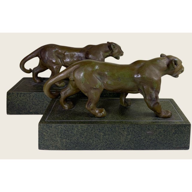 Figurative Early 1900’s Pair of Barye “Jaguar Qui Marche No 2” Bronzed Sculptures/Bookends For Sale - Image 3 of 11