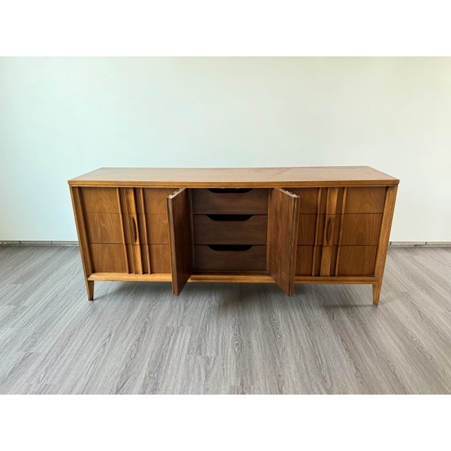 Thomasville Thomasville Brutalist Walnut Lowboy Dresser For Sale - Image 4 of 8