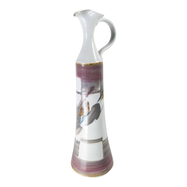 80s or 90s Mid-Century Modern Style Art Pottery Pitcher Vase For Sale