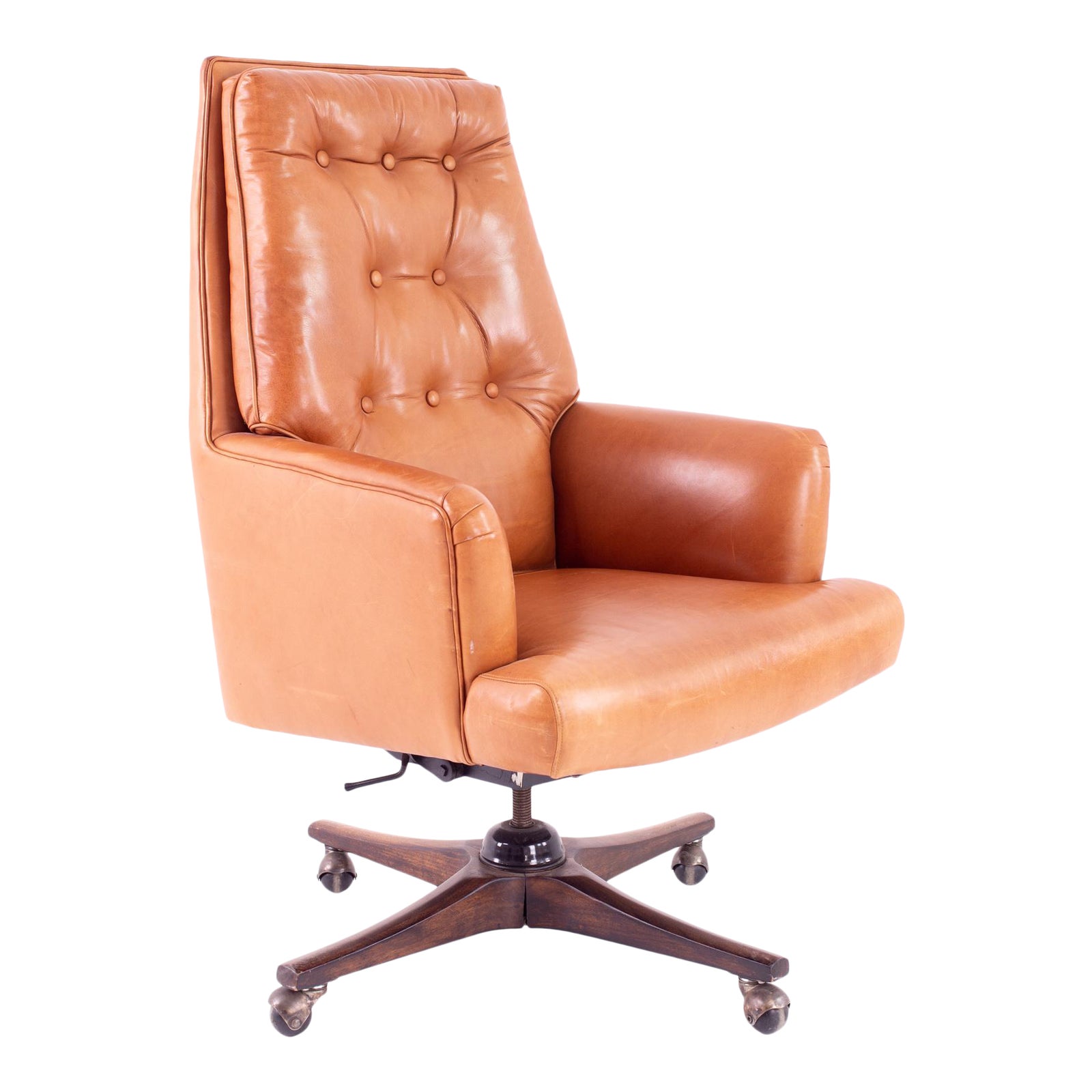 Edward Wormley For Dunbar Style Mid Century Leather Orange Desk Chair Chairish