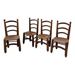 Oak and Straw Chairs by Dudouyt, 1940s, Set of 4 For Sale