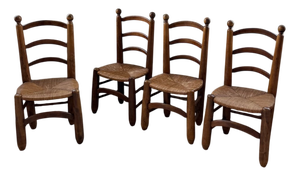 Oak and Straw Chairs by Dudouyt, 1940s, Set of 4